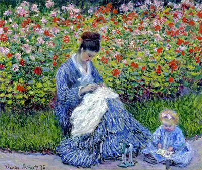 Camille Monet and a Child in the Artist's Garden in Argenteuil Claude Monet